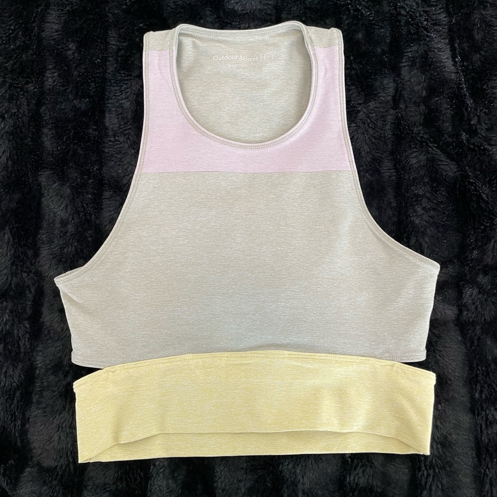 Outdoor Voices Tri-Tone Slashback Crop Top